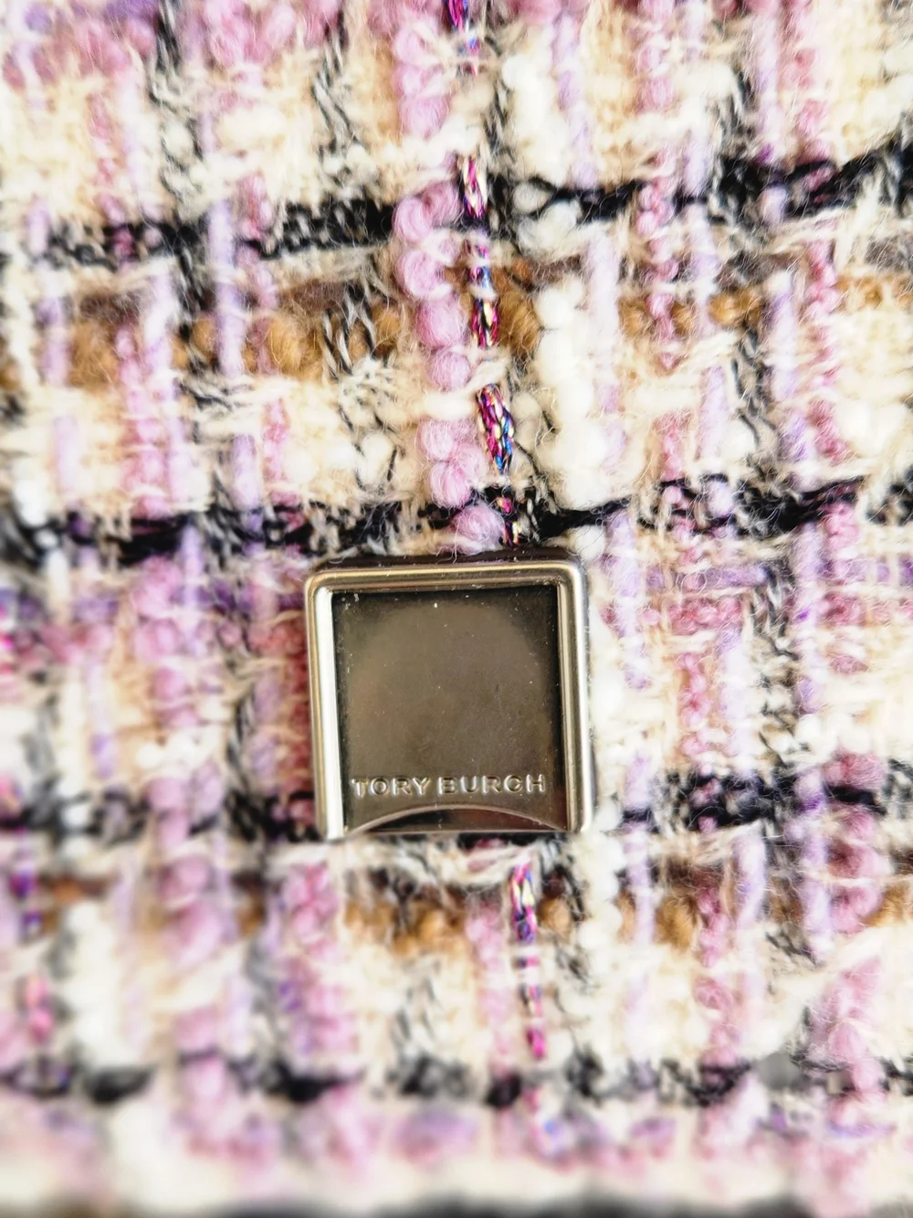 This item is a Tory Burch Emerson tweed chain wallet. - Picture 2 of 10